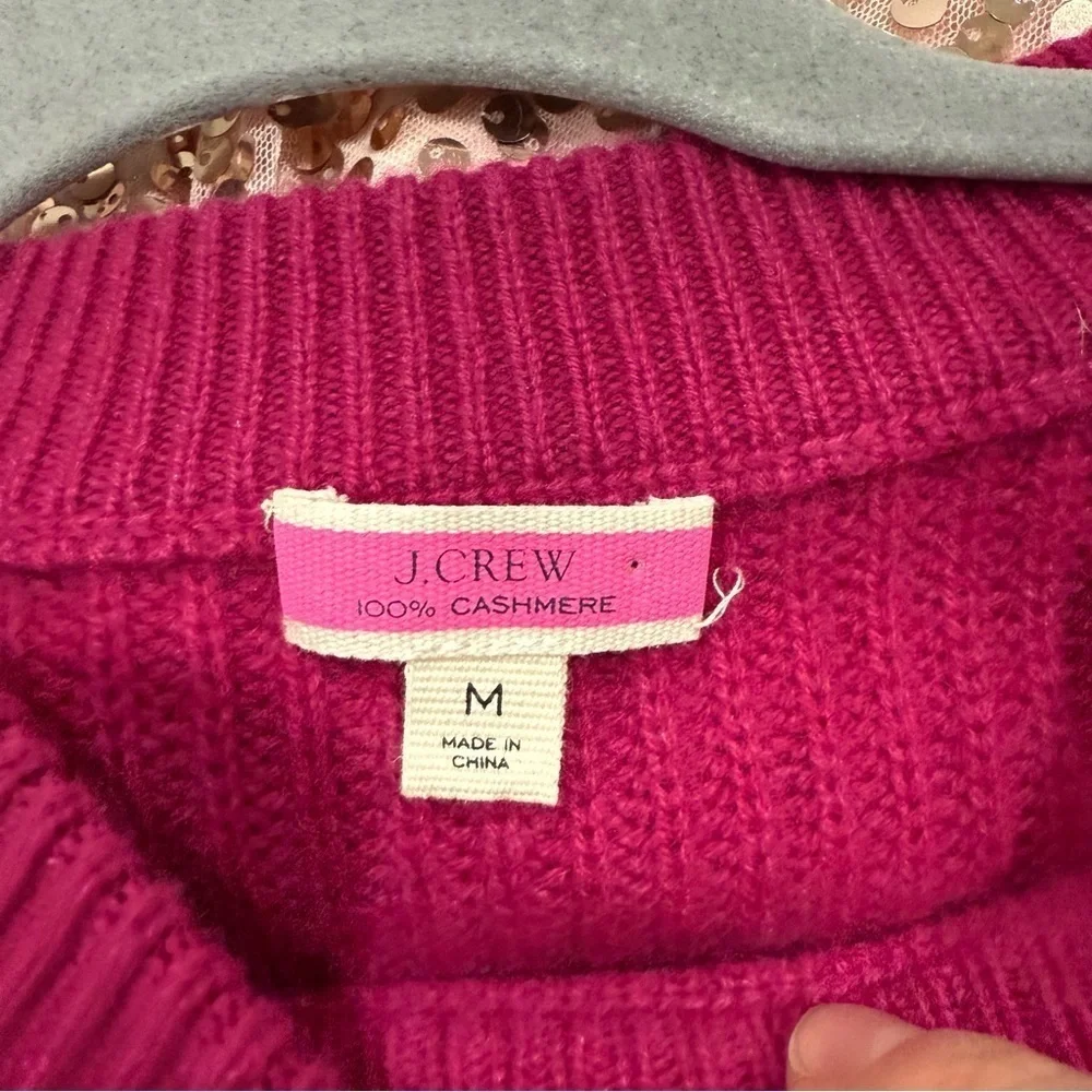 J Crew Sweater 100% Cashmere Puff-Sleeve Crewneck in Fuchsia Magenta